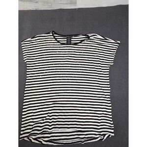 Design History Top Women Large Black White Stripe Rhinestone Studded NWT